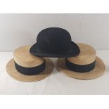 Bowler hat plus 2 straw boaters