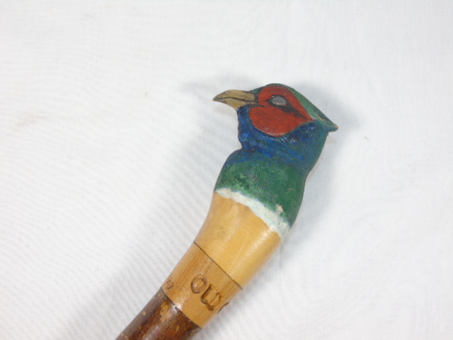 "Old One Eye" engraved parrot topped walking stick approx. 48" - Image 2 of 2