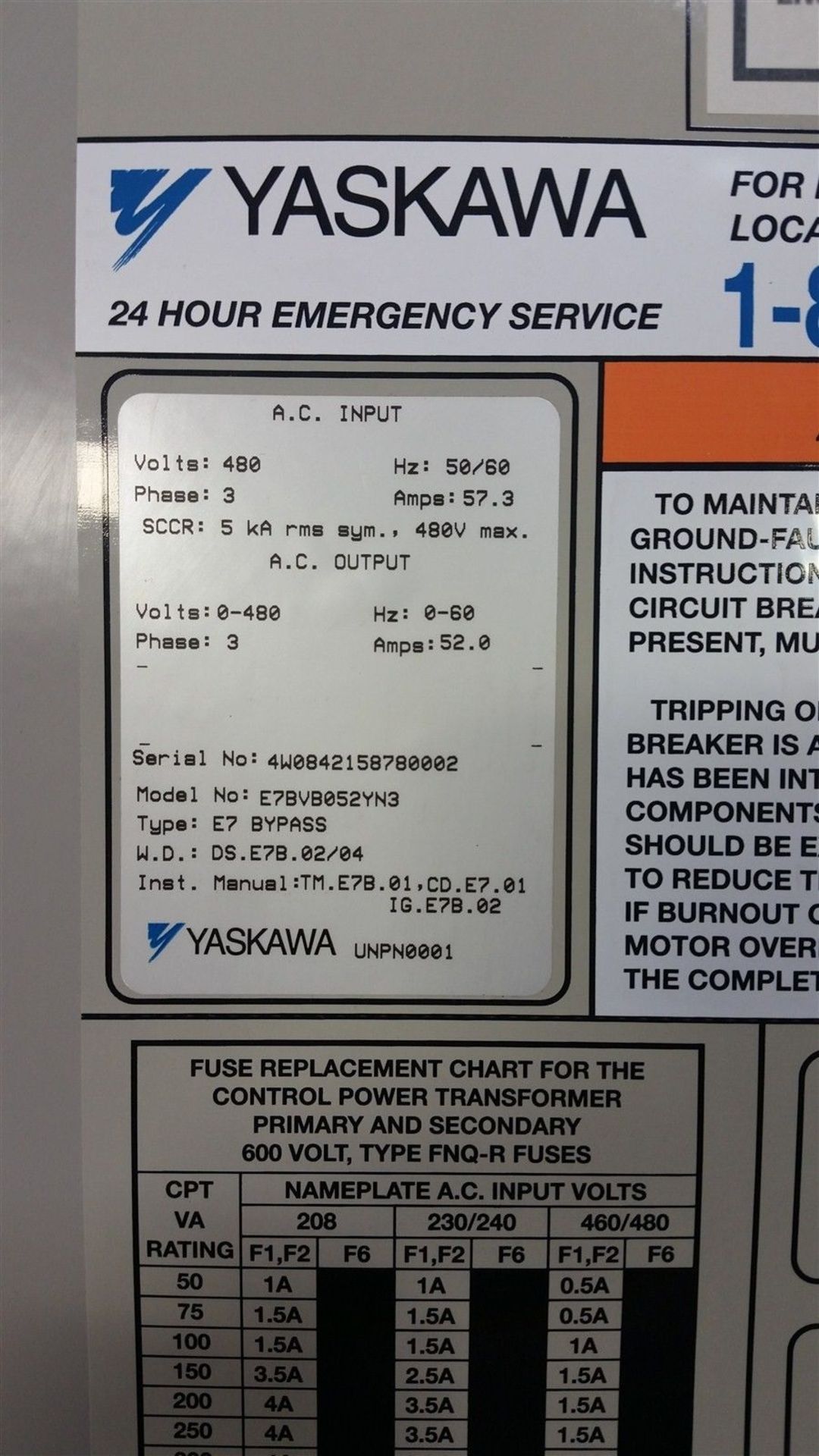 YASKAWA 50HP AC DRIVE/BYPASS SYSTEM IN ENCLOSURE - Image 3 of 12
