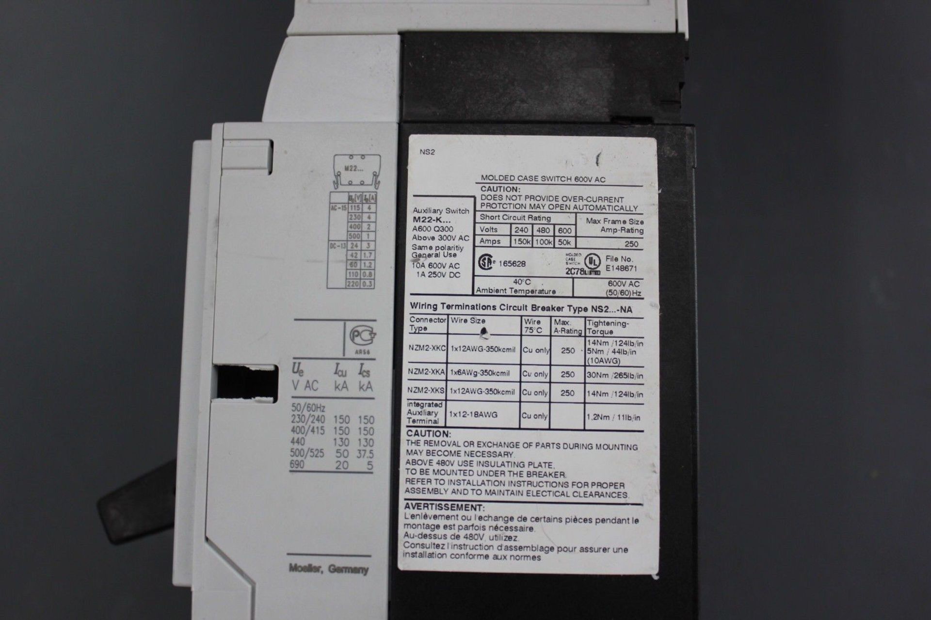 MOELLER 160A 600V INDUSTRIAL CIRCUIT BREAKER. - Image 6 of 6