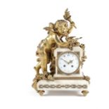 A late 19th century French gilt bronze and white marble mantel clock by Samuel Marti