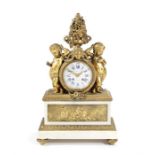 A mid-19th century French gilt bronze and white marble figural mantel clock by Monbro Aîné, Paris