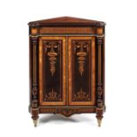 A Victorian thuya, rosewood, purplewood and sycamore marquetry encoignure