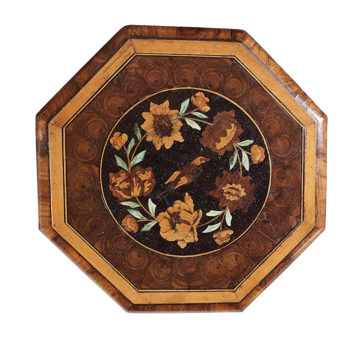 A William & Mary walnut and olive oyster veneered and green stained horn marquetry candlestand - Image 2 of 2