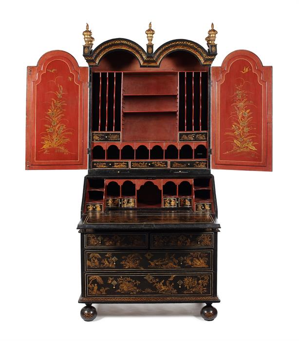 A Queen Anne black japanned bureau cabinet - Image 2 of 5