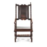 A William & Mary oak ‘Master’s’ open armchair