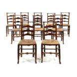 A matched set of ten ash ‘Macclesfield’ ladder-back rush-seat chairs, early 19th century