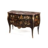 An early 20th century French black japanned serpentine commode