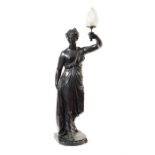 A Regency black painted plaster classical female figural lamp by Henry Hopper