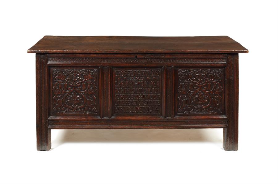 A Charles I oak marriage chest