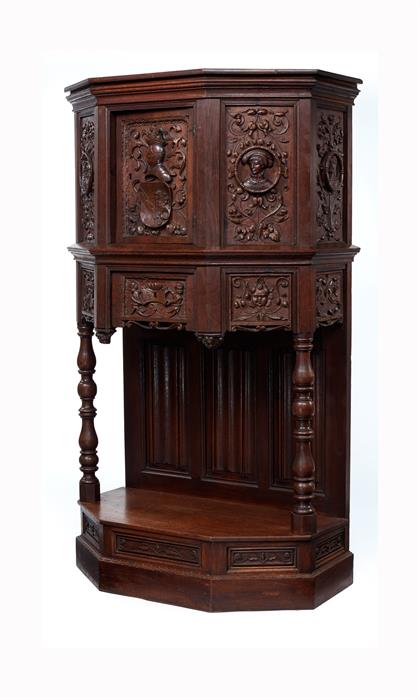 A French carved oak cupboard dressoir, late 19th century and incorporating some 16th century panels