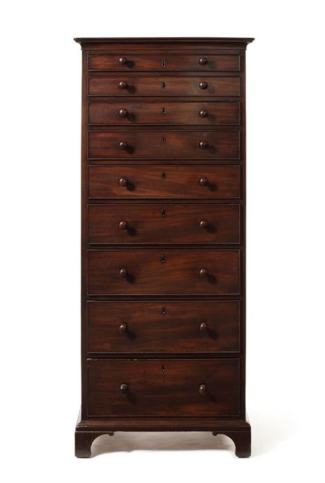 An early 19th century Irish mahogany tall chest