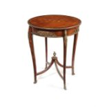 A late 19thc. French kingwood, mahogany, rosewood and marquetry gueridon attributed to Linke