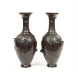 A pair of late 19th century Japanese patinated bronze vases