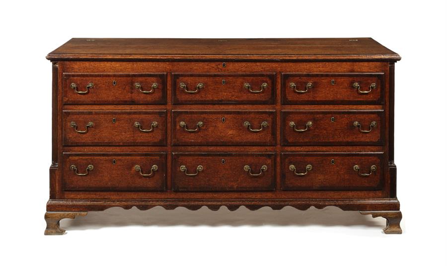 A George III mahogany crossbanded oak dresser, Lancashire
