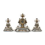 A late 19th century French Renaissance Revival grey St-Anne marble clock garniture