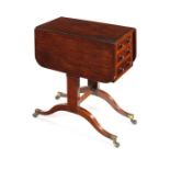 A Regency rosewood and mahogany banded drop flap work table