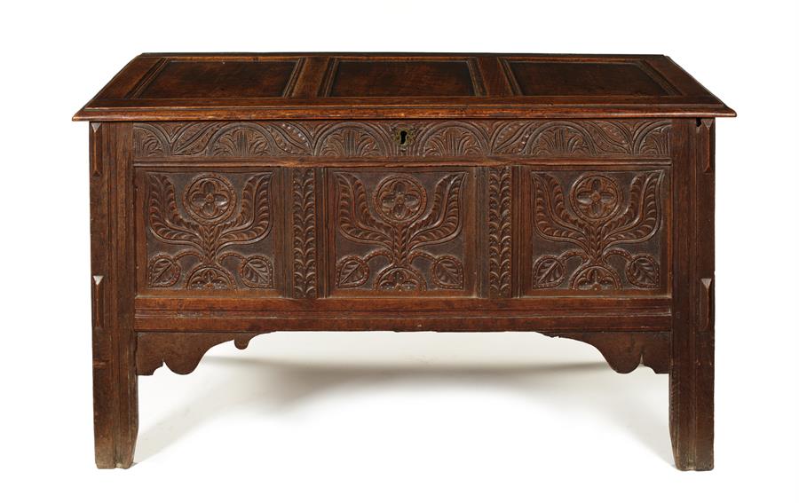 A Charles I oak panelled chest, West Country