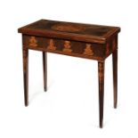 A late 18th century Russian rosewood, mahogany banded and sycamore marquetry card table