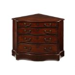 A George III rosewood and sabicu banded serpentine corner chest of drawers