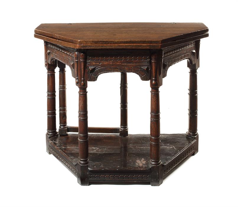 A Charles I carved and joined oak folding credence-type table