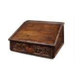A Queen Anne carved oak slope-lid writing box