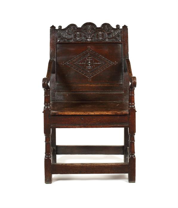 A Charles I oak armchair, Lancashire,