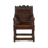 A Charles I oak armchair, Lancashire,