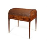 A late Victorian satinwood, rosewood crossbanded and sycamore marquetry cylinder bureau