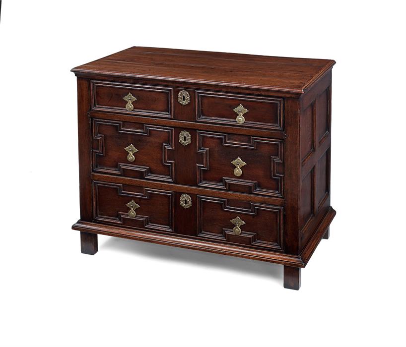 A William and Mary oak three-drawer chest