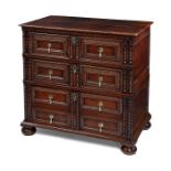 A William and Mary oak three-drawer chest