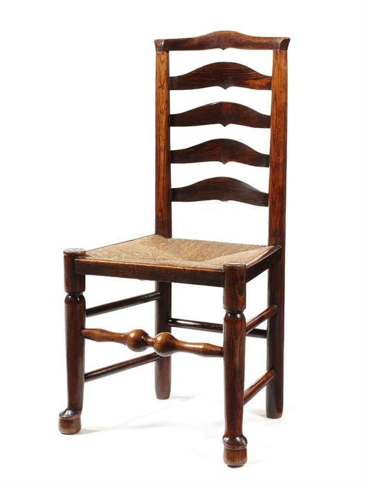 A true set of six George III ash ladder-back chairs, Lancashire - Image 2 of 2