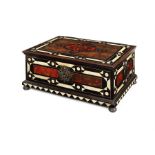 A late 17th century Spanish Colonial ebony, bone scarlet tortoiseshell inlaid box
