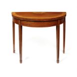 A Sheraton Revival satinwood and sycamore marquetry card table