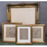 A gilt composition frame, and three modern gilt framed prints.