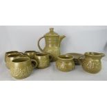 A Shorter tea set, six coffee cups, tea pot, cream jug, and sugar bowl.