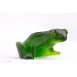 A Lalique dark green glass frog, with original box and certificates, etched Lalique, France to the