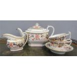 A Derby tea pot, cups and saucer and jug.