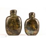 Two Chinese snuff bottles, Labradorite, 7½ by 4½cm and 6½ by 4cm.