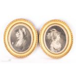 A pair of 19th century engravings by F. Bartolozzi, in oval giltwood frames, 14½ by 13 cm.