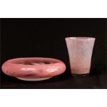 An Art Glass bowl, possibly Czechoslovakian, pink ground, 19cm diameter, together with a Nailsea