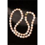 A cultured pearl necklace with 9ct gold clasp.