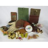 A group of leather including pouches, gloves, and a quantity of costume jewellery.