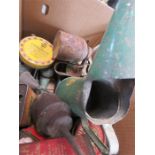 A miscellaneous quantity of items including an oil can, portable porter, brushes etc.