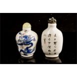 Two snuff/scent bottles, one in blue and white dep