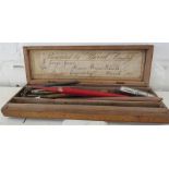 A 1902 satinwood pencil case, with owners presenta