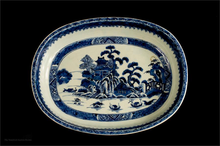 A Chinese oval blue and white bowl; Ming Chia-Chin