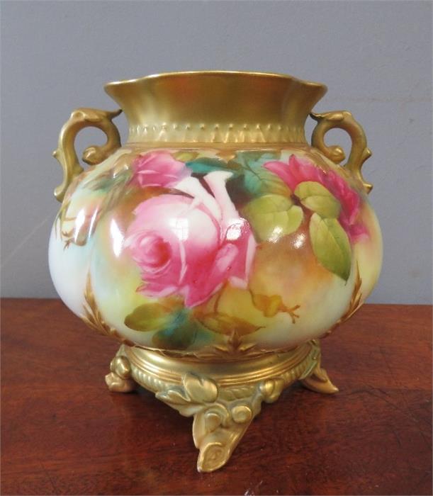 A Royal Worcester Rose Pattern vase, signed by A W