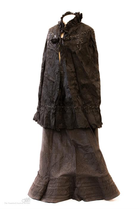 A Victorian black silk cape with sequin decoration