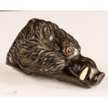 A 19th century horn carved wart hog head, with gla